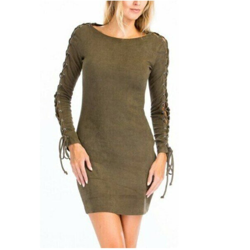 Olivaceous Faux Suede Olive Mini Dress Size S